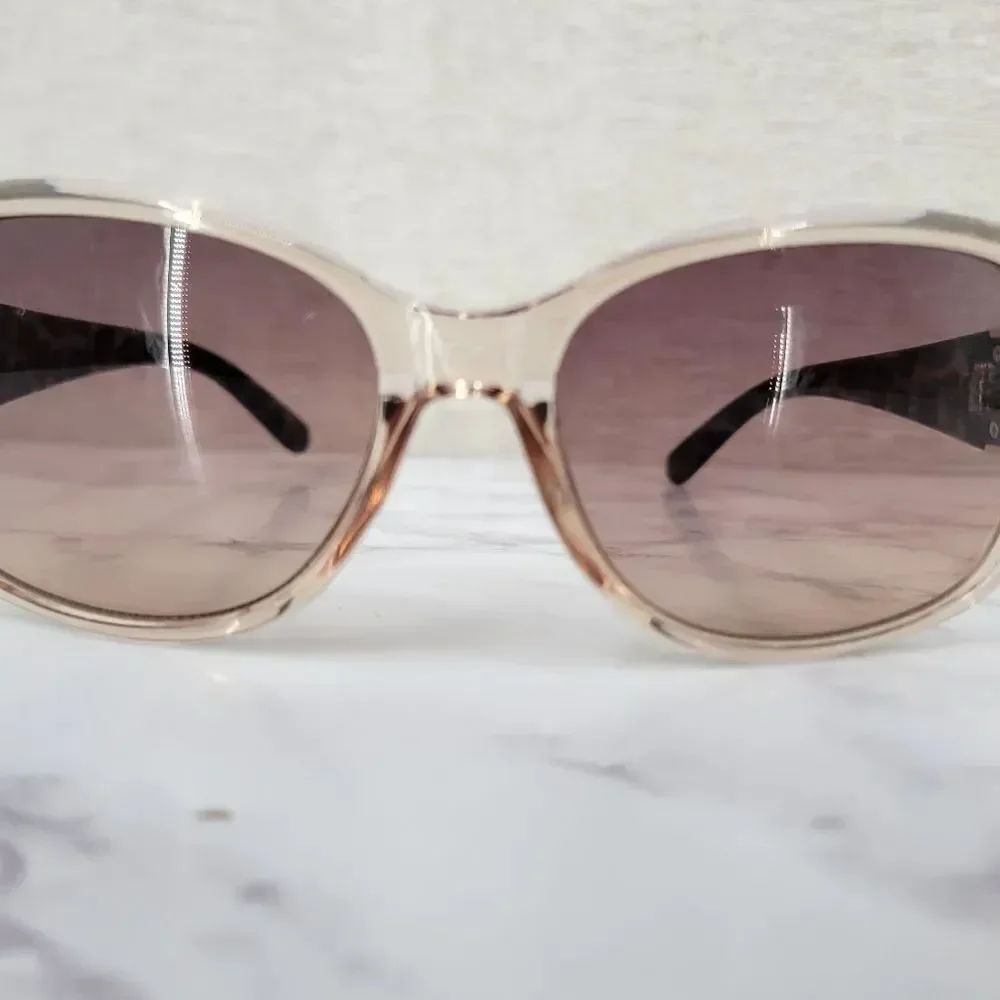 Oscar De La Renta Clear Peachy Pink Frame Sunglasses with Tortoise Arms